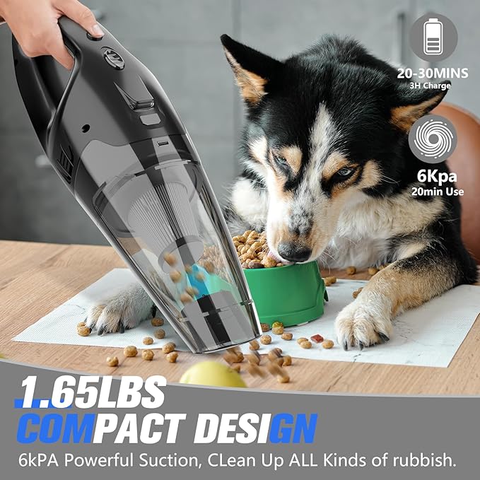 Handheld Vacuum Cordless Rechargeable 3-in-1, USB Charge, Car Vacuum with LED, HEPA Filter, 1.65LBs Lightweight Vacuum Cleaner for Dust, Pet Hair